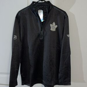 New Toronto Maple Leafs NHL Shield Pro T Neck Hockey 1/4 Zip Sweatshirt Gray M